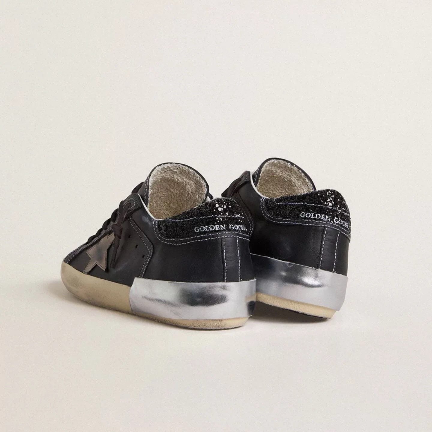 Golden Goose in black glitter with cream star and suede inserts(Women's)
