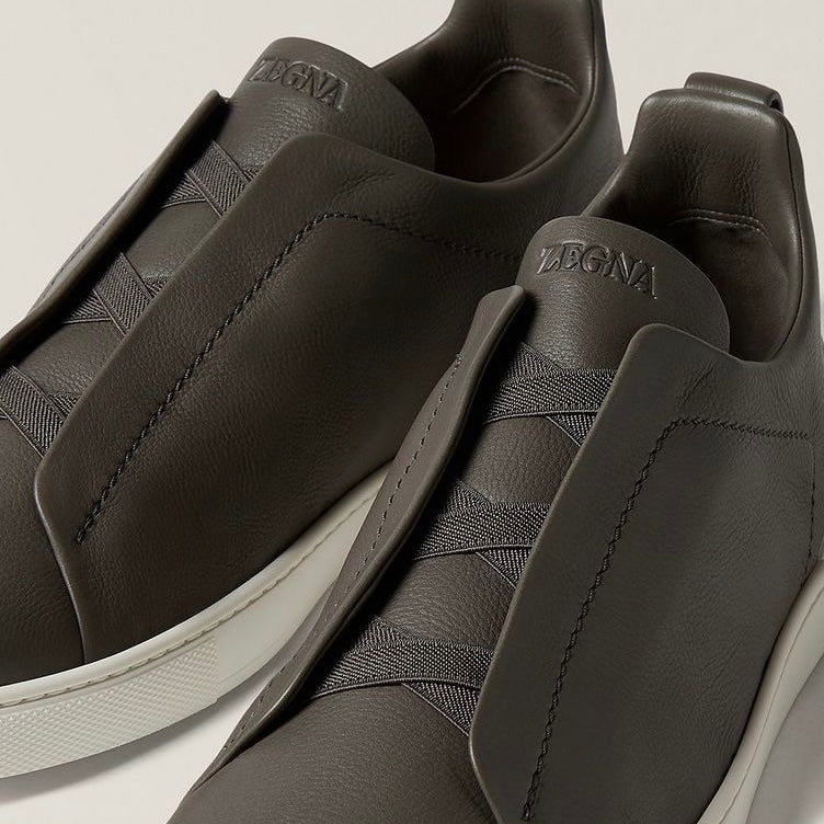 ZEGNA Triple Stitch SECONDSKIN Leather Sneakers Dark Taupe