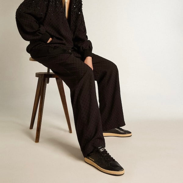 Golden Goose Ball Star in black nappa with black glitter star and suede heel tab(women)