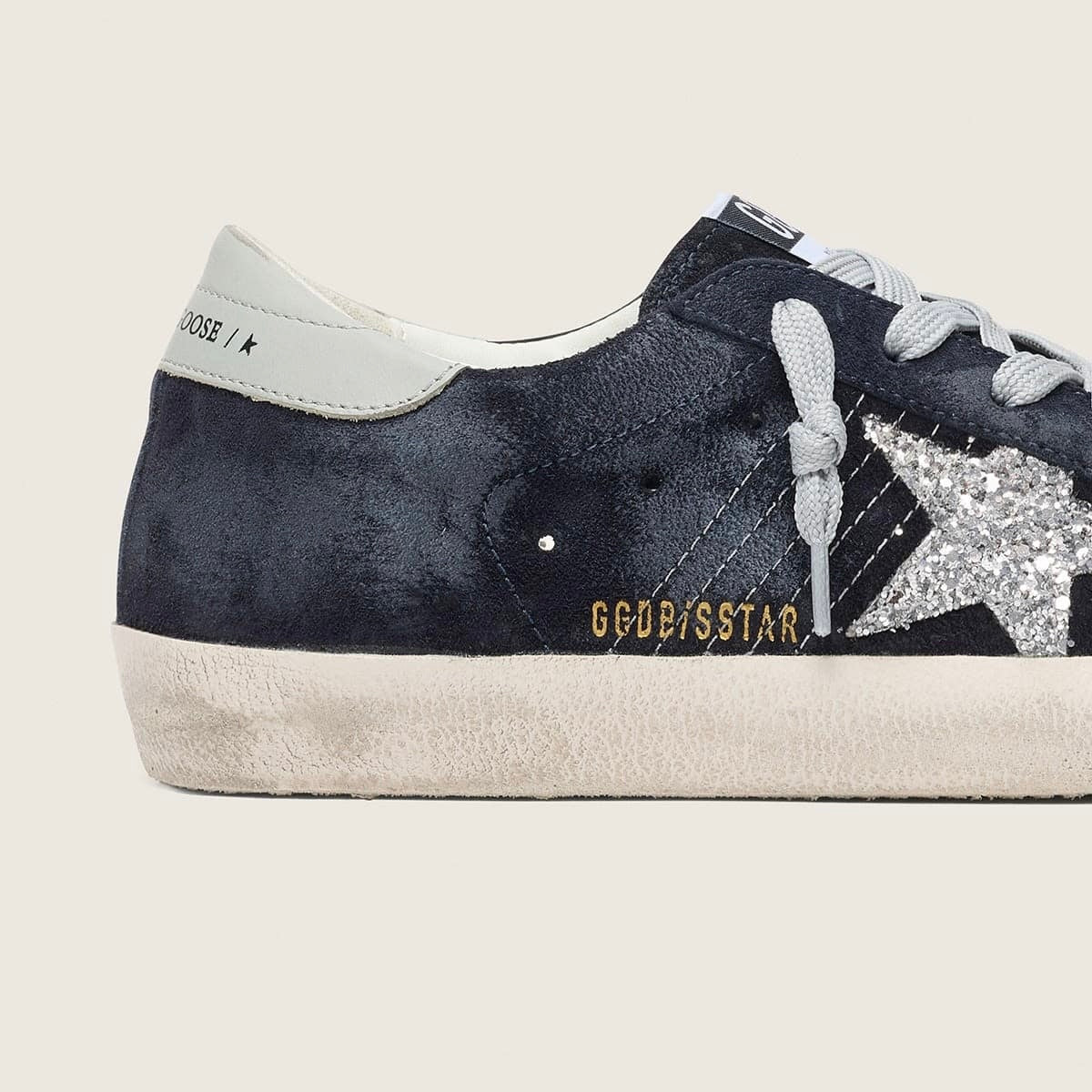 Golden Goose Super-Star in blue suede with silver glitter star and leather heel tab(Women's)