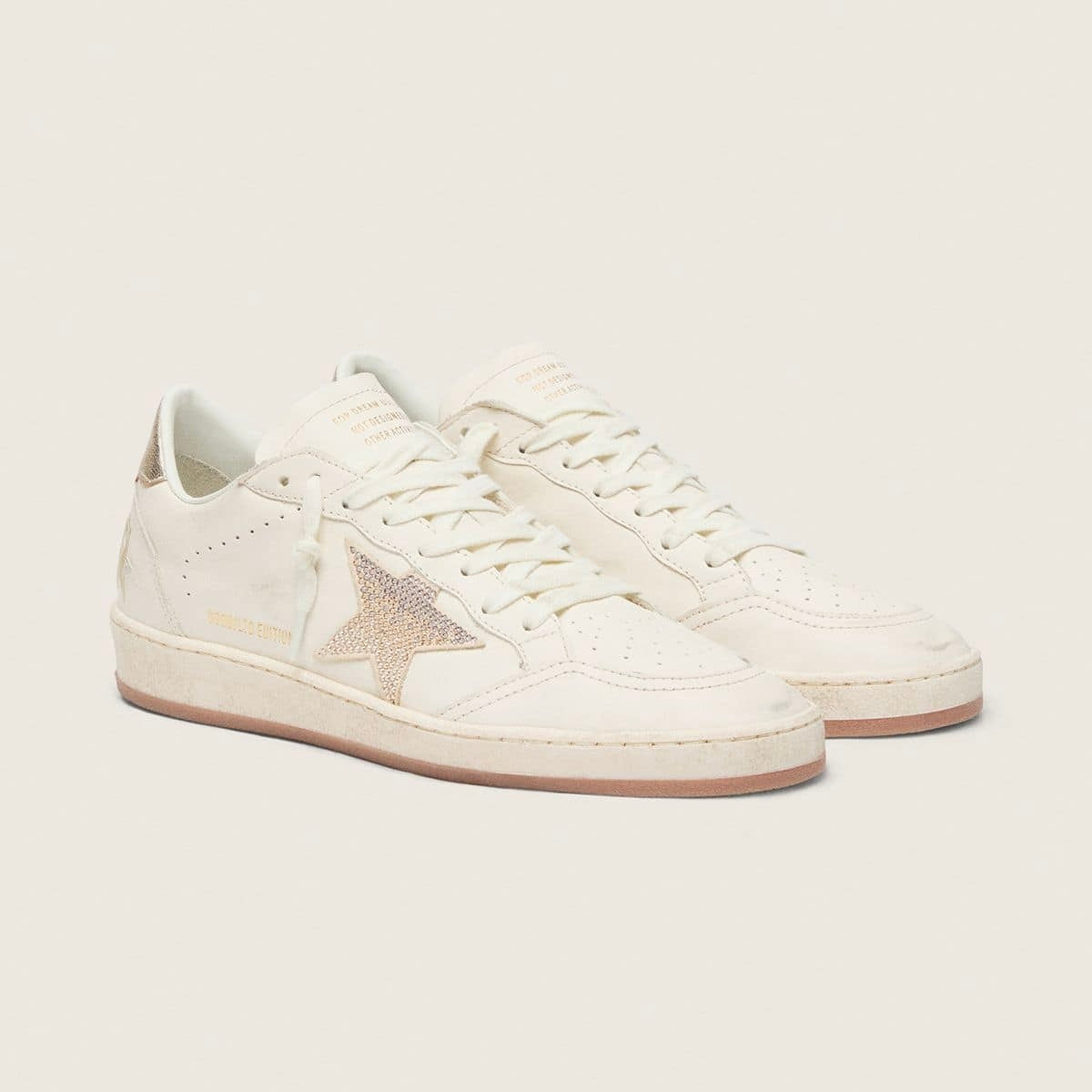 Golden Goose Ball Star in white leather with crystal star and metallic heel tab(women)