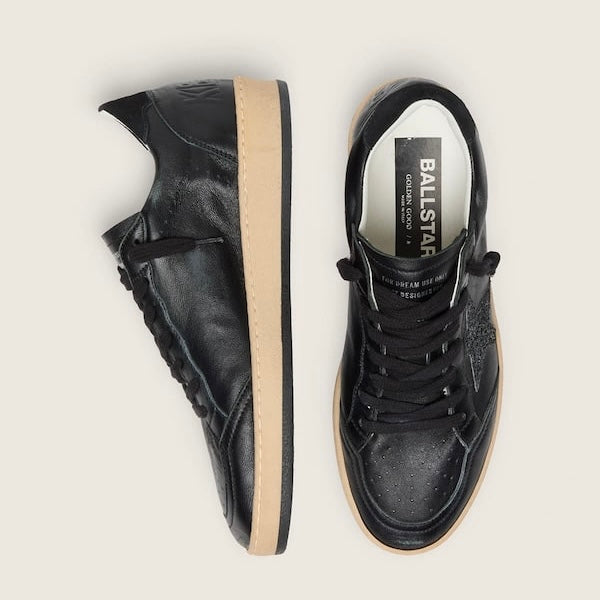 Golden Goose Ball Star in black nappa with black glitter star and suede heel tab(women)