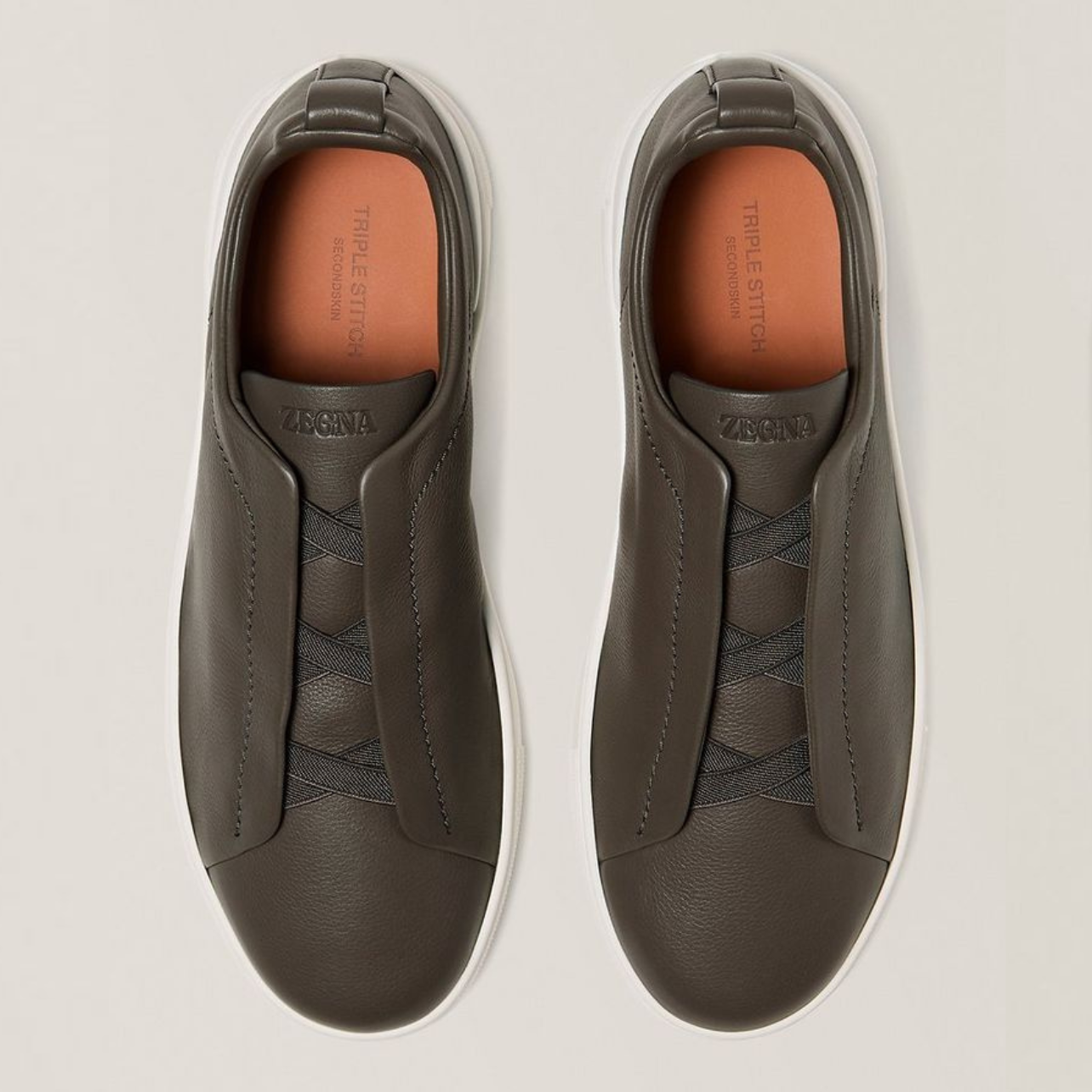 ZEGNA Triple Stitch SECONDSKIN Leather Sneakers Dark Taupe