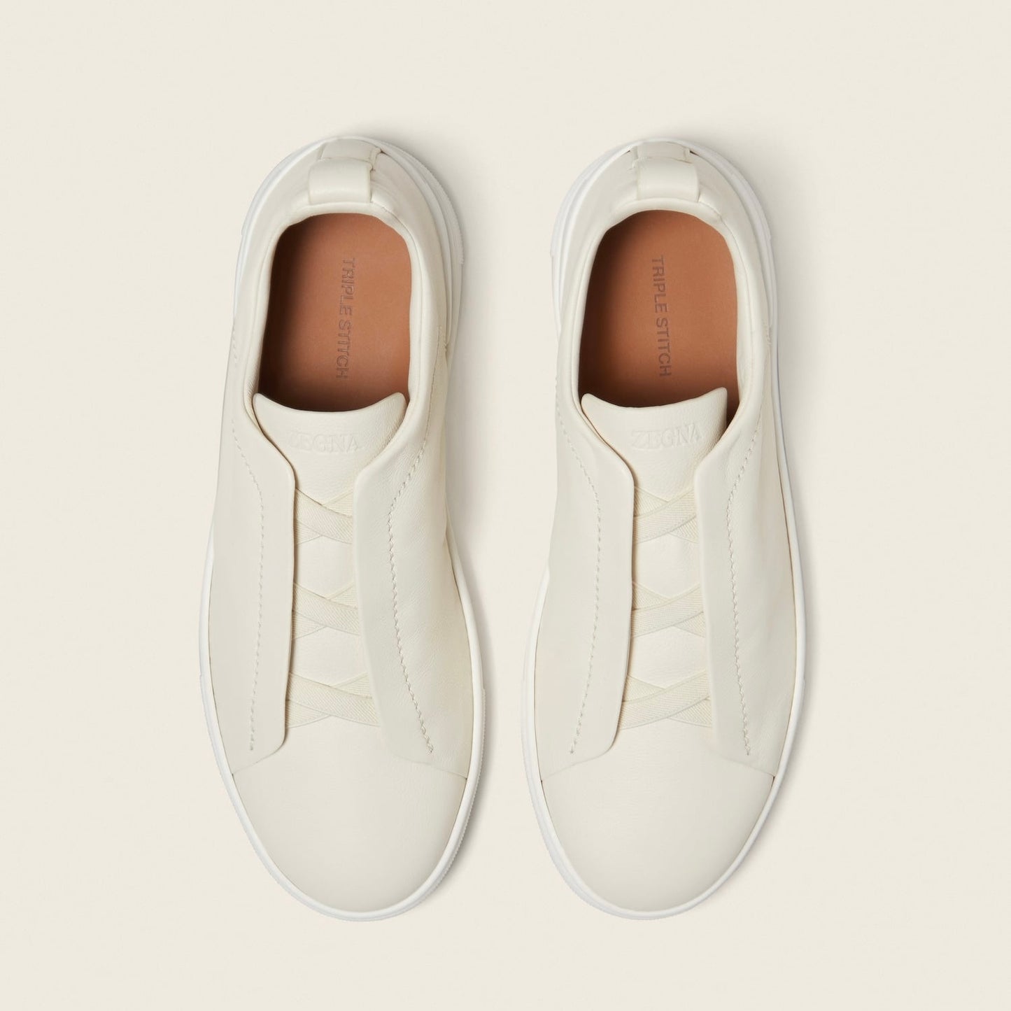 ZEGNA WHITE DEERSKIN TRIPLE STITCH™ SNEAKERS White