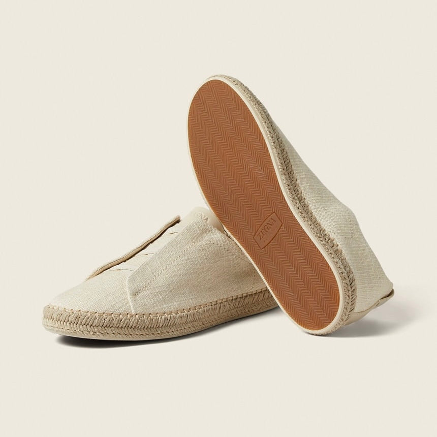 Zegna OFF WHITE LINEN BLEND AND LEATHER TRIPLE STITCH™ ESPADRILLES