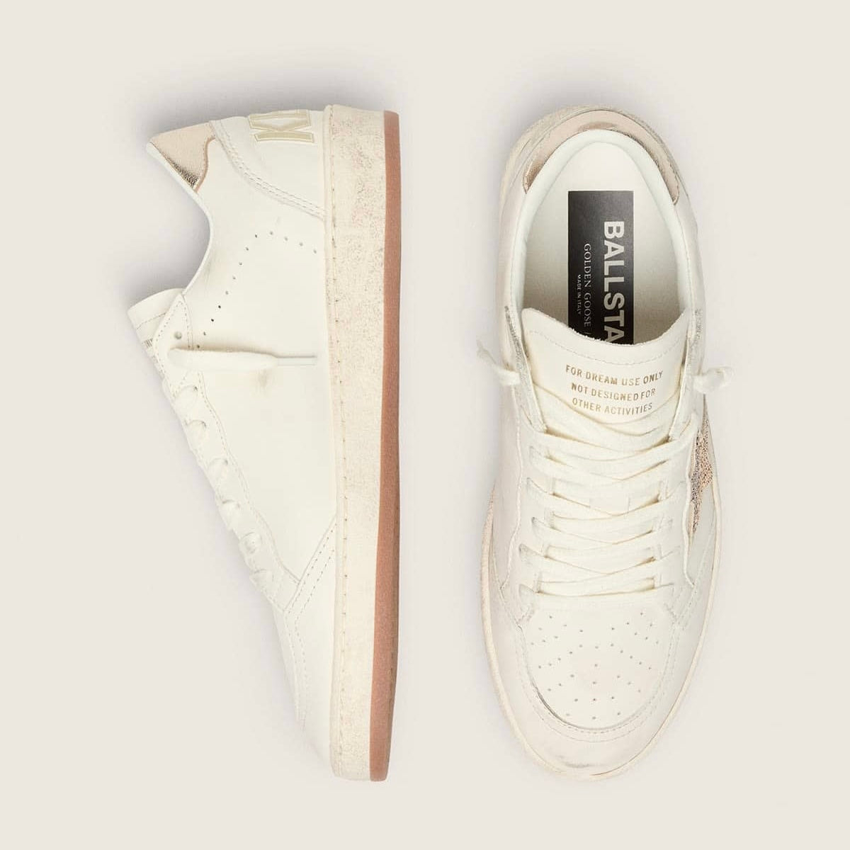 Golden Goose Ball Star in white leather with crystal star and metallic heel tab(women)