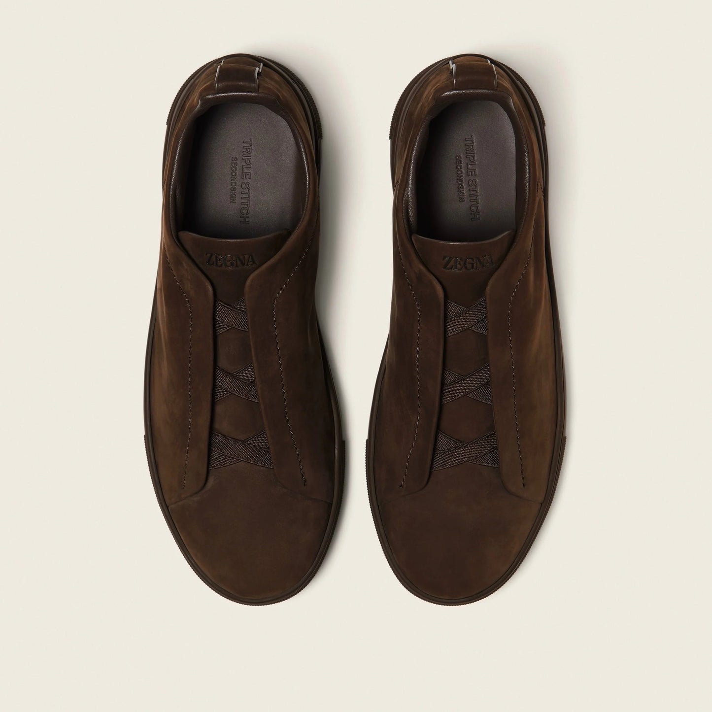 Zegna DARK BROWN TRIPLE STITCH™ SECONDSKIN SNEAKERS