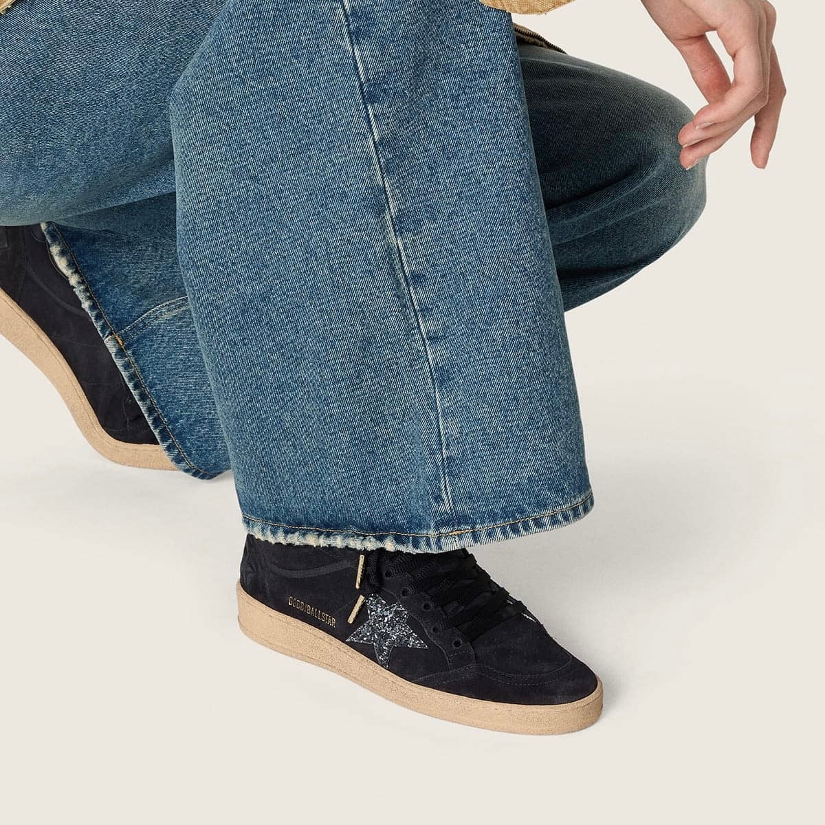Golden Goose Ball Star in dark blue suede with dark blue glitter star(women)