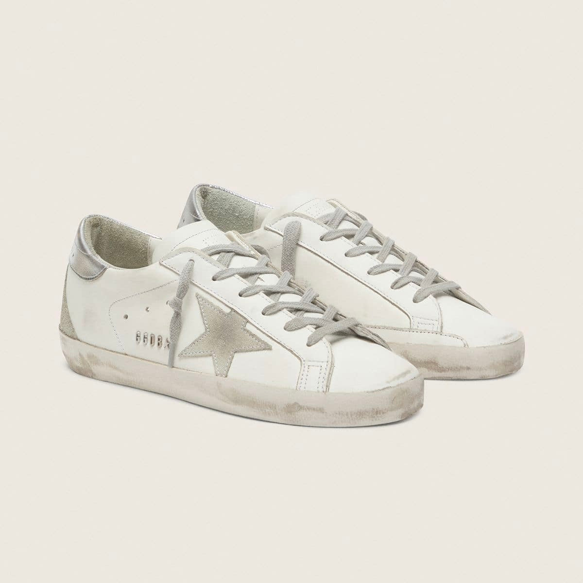 Golden Goose Super-Star with silver heel tab and metal stud lettering (Women's)