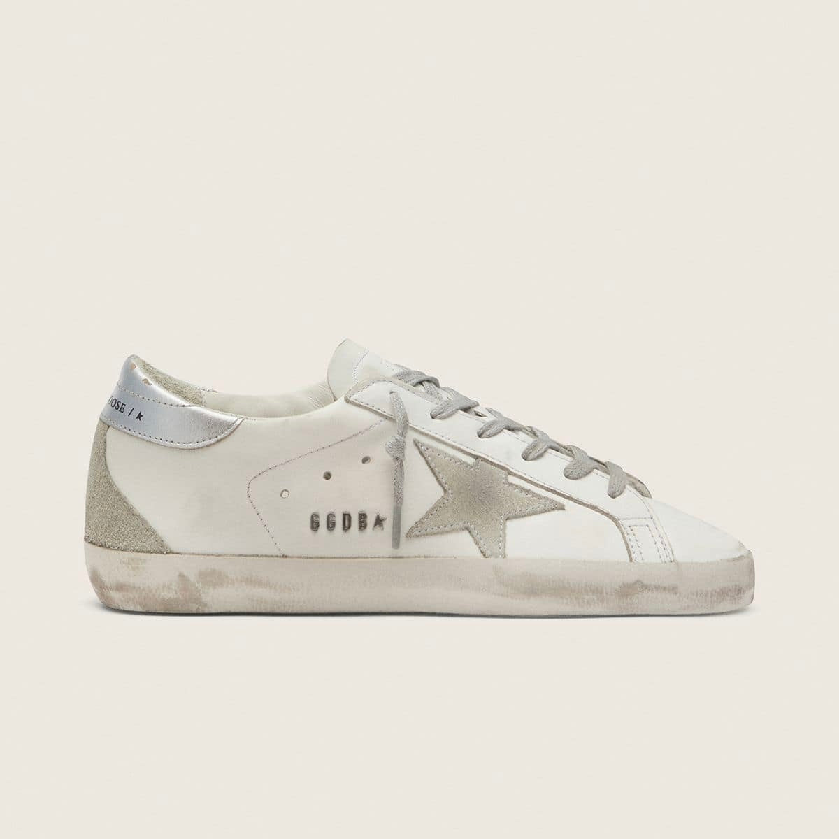 Golden Goose Super-Star with silver heel tab and metal stud lettering (Women's)