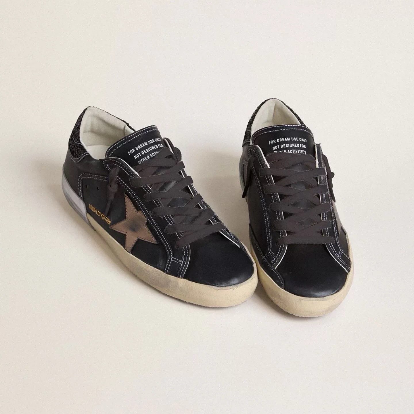 Golden Goose in black glitter with cream star and suede inserts(Women's)