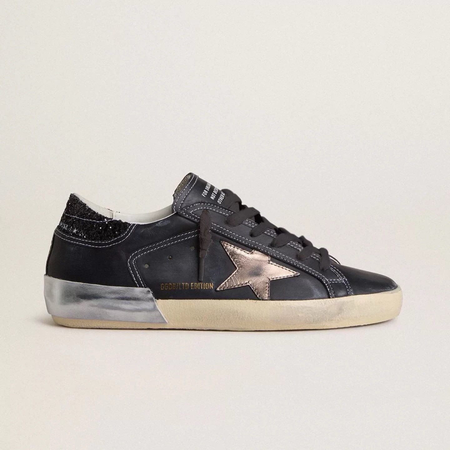 Golden Goose in black glitter with cream star and suede inserts(Women's)