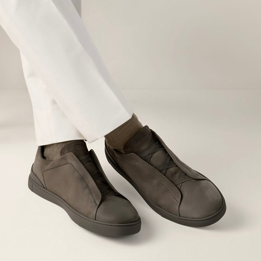 Zegna DARK TAUPE TRIPLE STITCH™ SECONDSKIN SNEAKERS