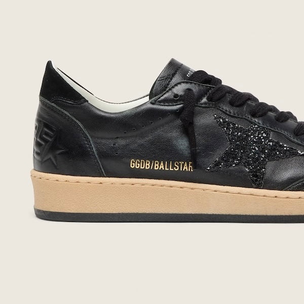 Golden Goose Ball Star in black nappa with black glitter star and suede heel tab(women)