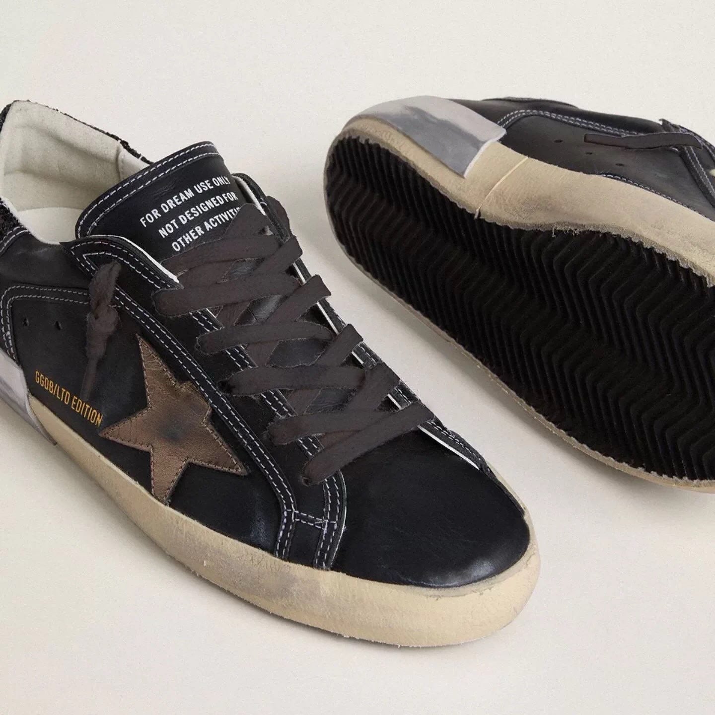 Golden Goose in black glitter with cream star and suede inserts(Women's)