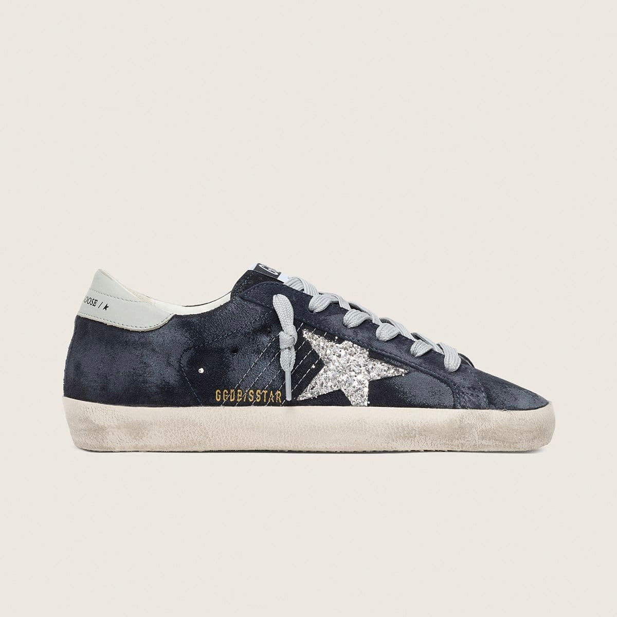 Golden Goose Super-Star in blue suede with silver glitter star and leather heel tab(Women's)