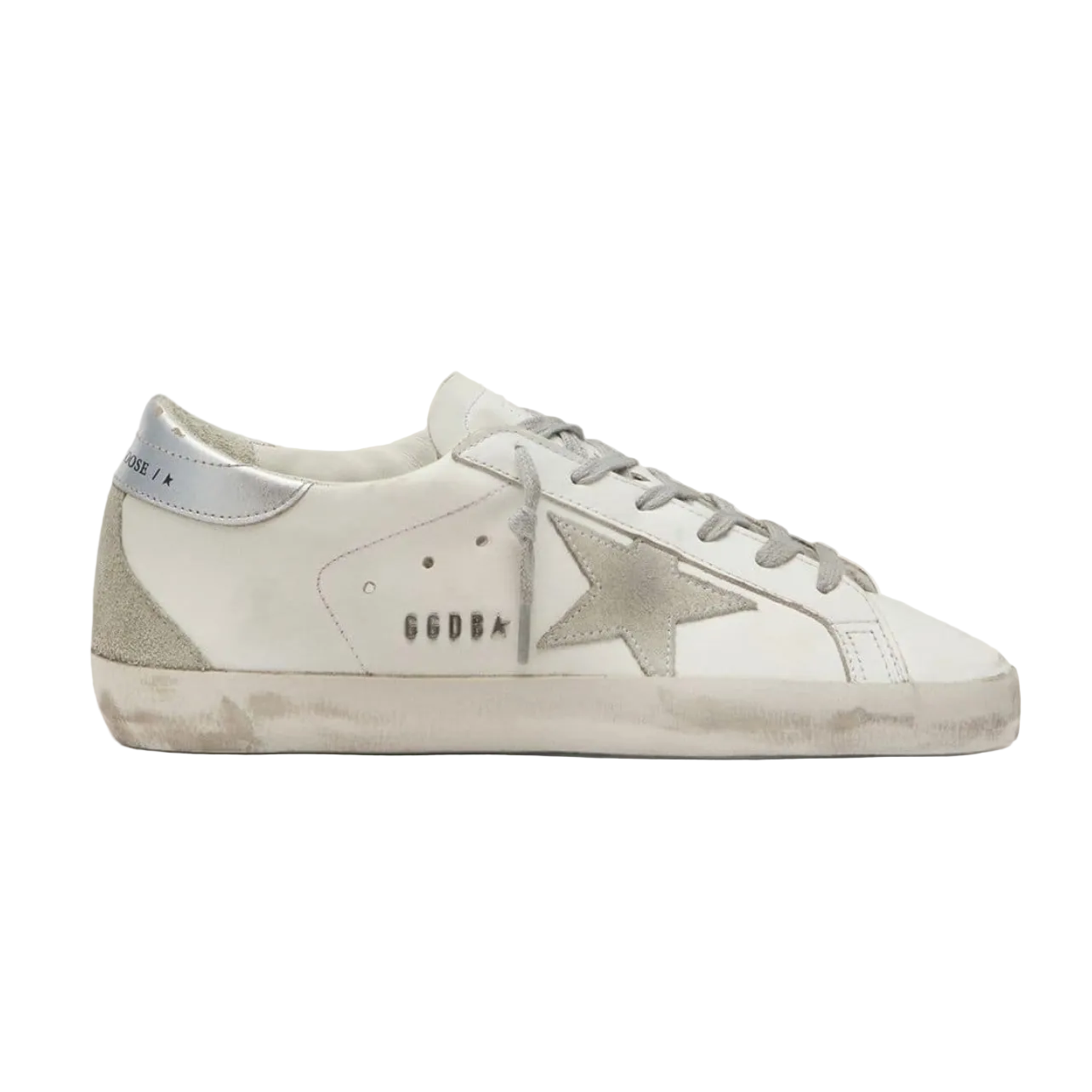Golden Goose Super-Star with silver heel tab and metal stud lettering (Women's)