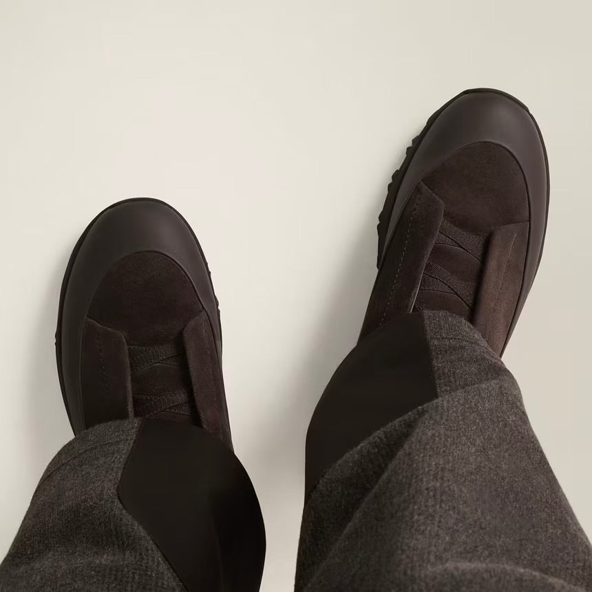 Zegna DARK BROWN LEATHER AND SUEDE TRIPLE STITCH™ MONTE SNEAKERS