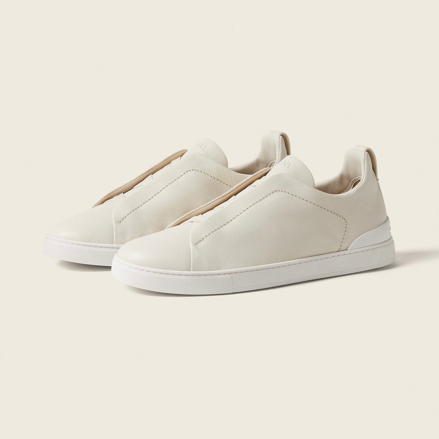 ZEGNA WHITE DEERSKIN TRIPLE STITCH™ SNEAKERS White