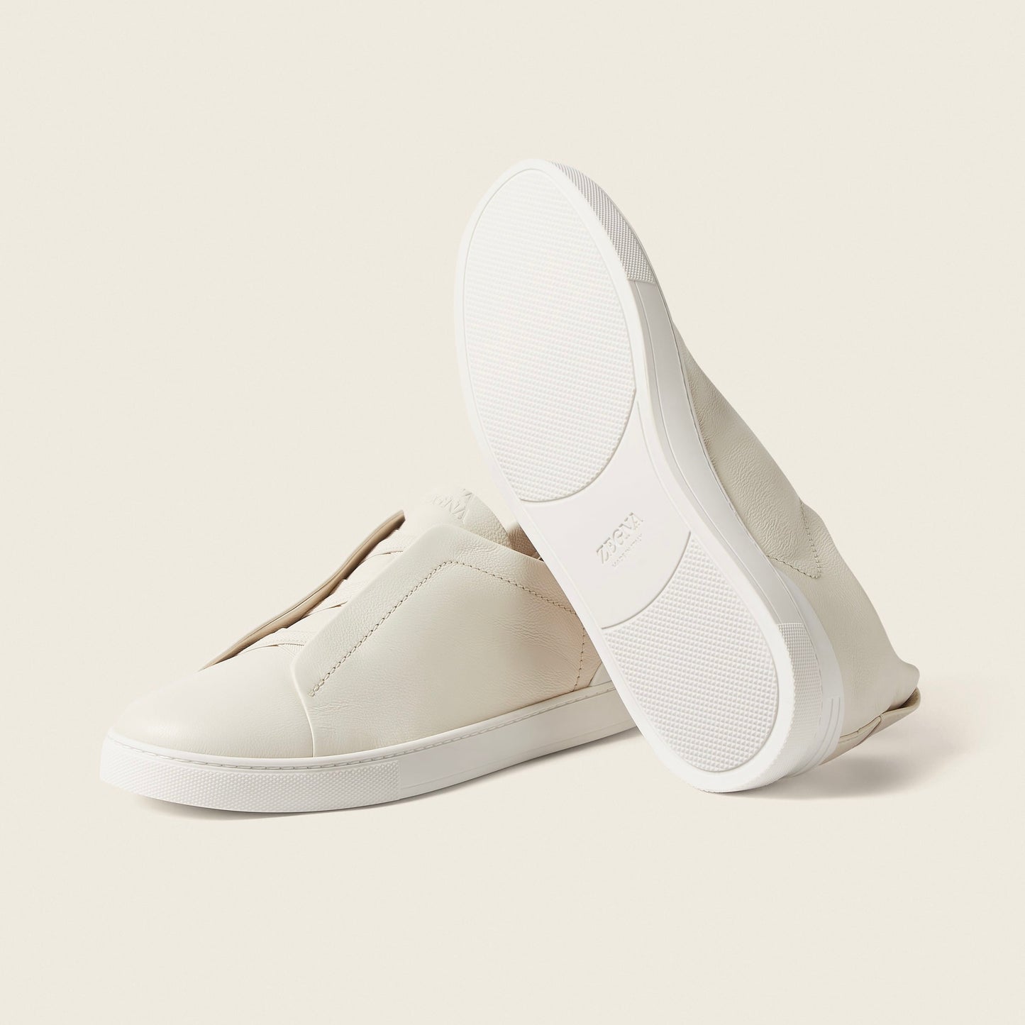 ZEGNA WHITE DEERSKIN TRIPLE STITCH™ SNEAKERS White