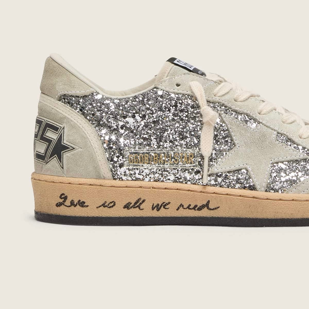 Golden Goose Ball Star in silver glitter with ice-gray suede inserts(women)