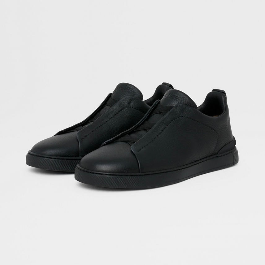 ZEGNA BLACK DEERSKIN TRIPLE STITCH™ SNEAKERS Black