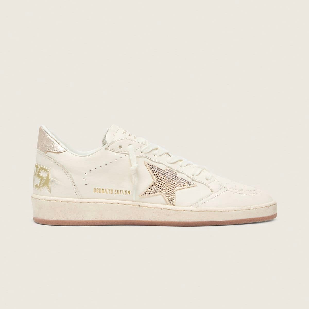 Golden Goose Ball Star in white leather with crystal star and metallic heel tab(women)