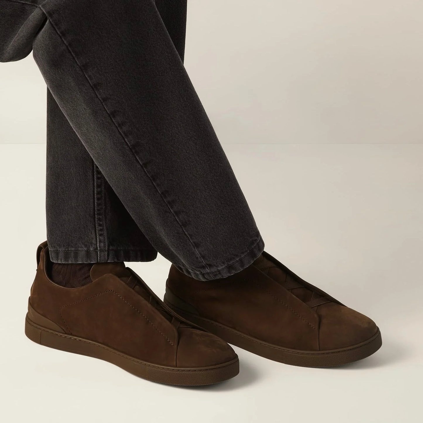 Zegna DARK BROWN TRIPLE STITCH™ SECONDSKIN SNEAKERS