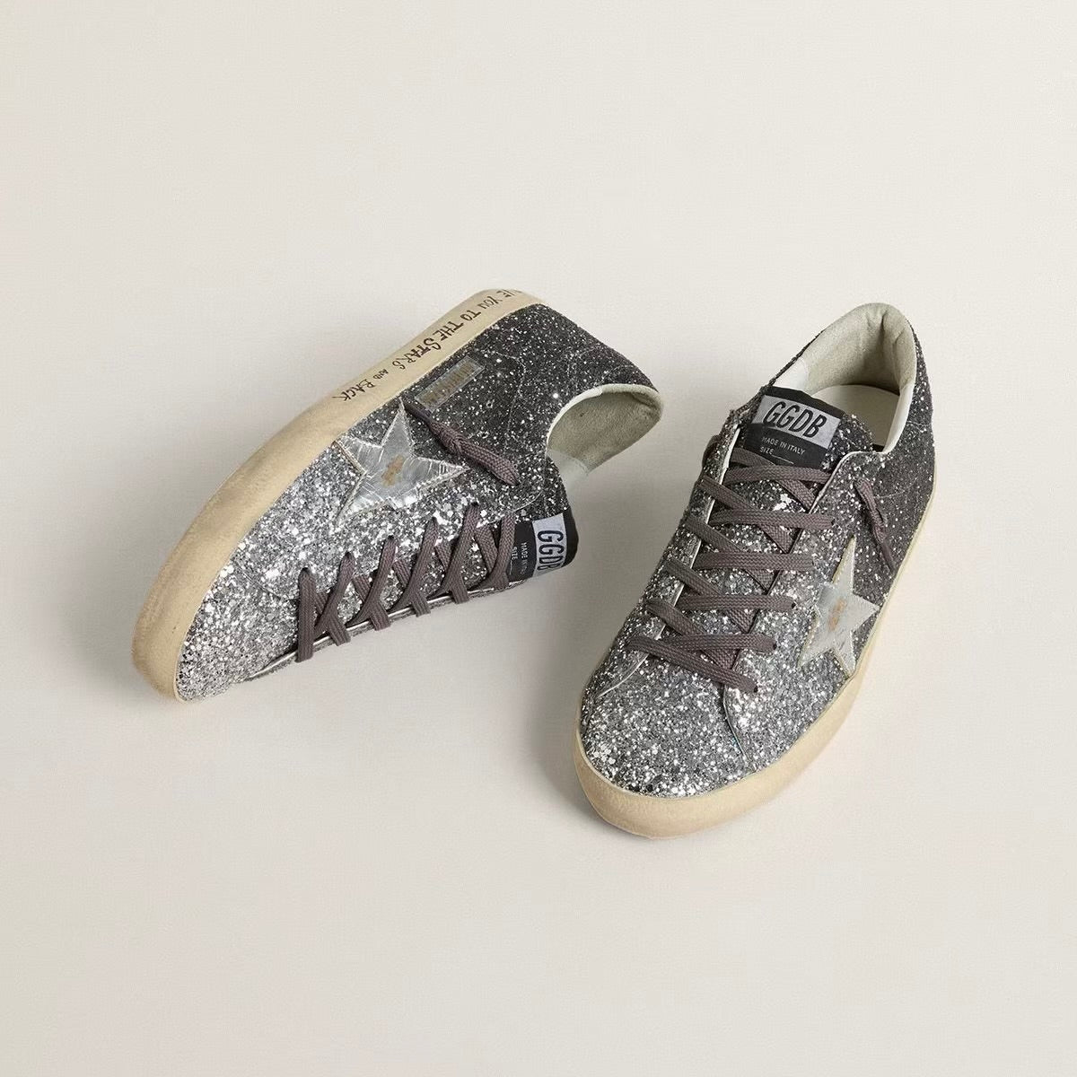Golden Goose Women's Super Star with glitter upper and silver metallic leather star