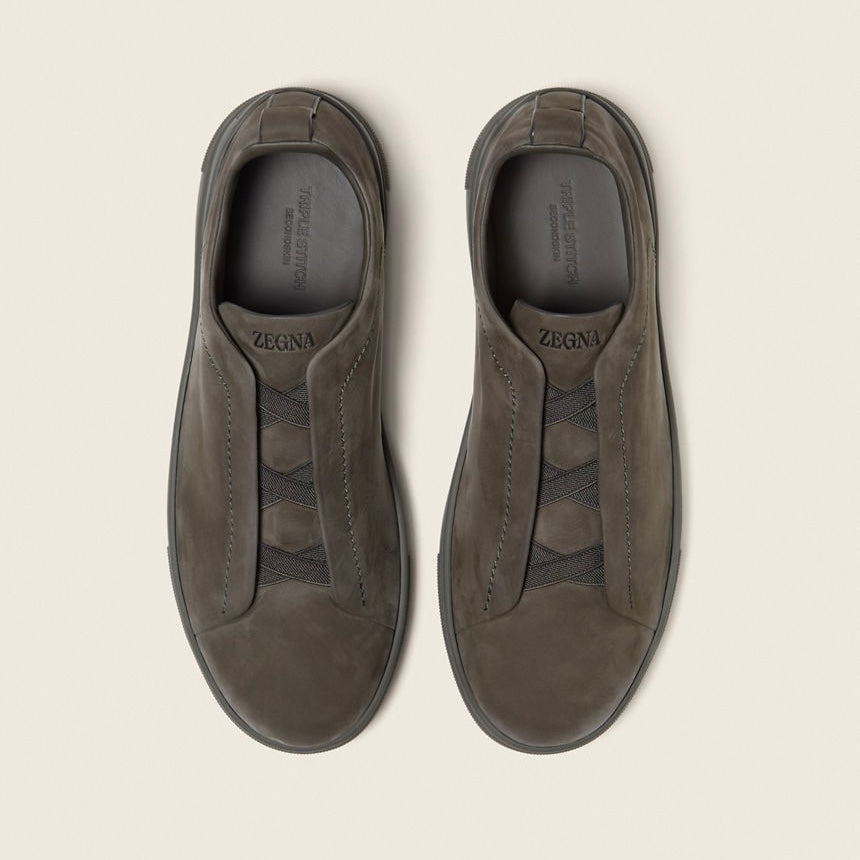 Zegna DARK TAUPE TRIPLE STITCH™ SECONDSKIN SNEAKERS
