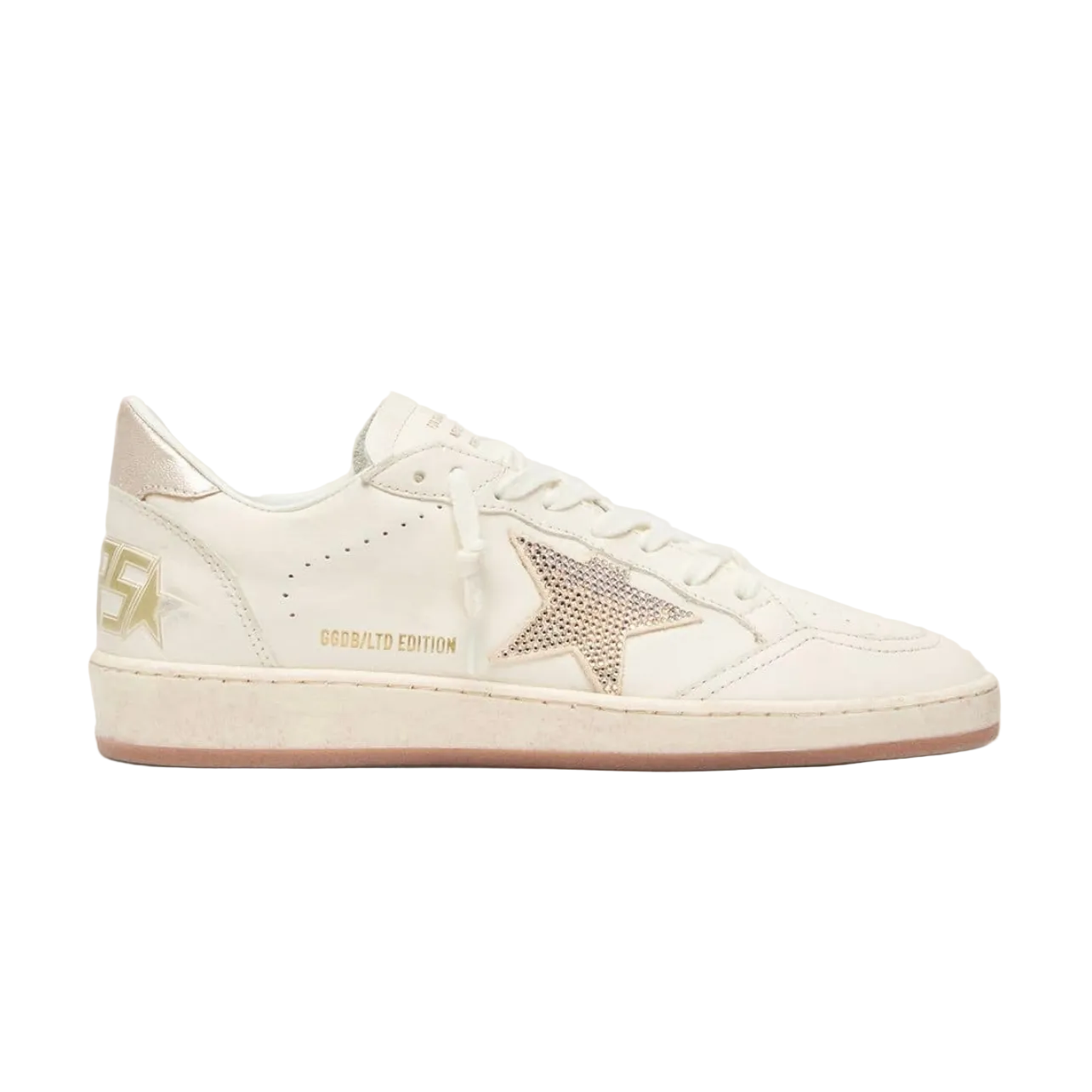Golden Goose Ball Star in white leather with crystal star and metallic heel tab(women)