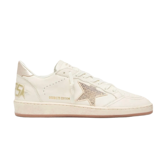 Golden Goose Ball Star in white leather with crystal star and metallic heel tab(women)