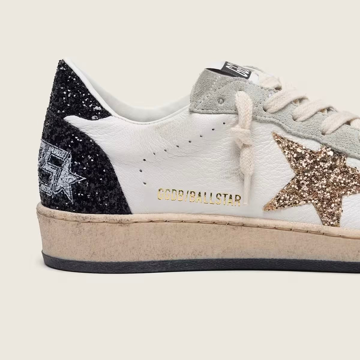 Golden Goose Women’s Ball Star in nappa and suede with glitter star and black heel tab