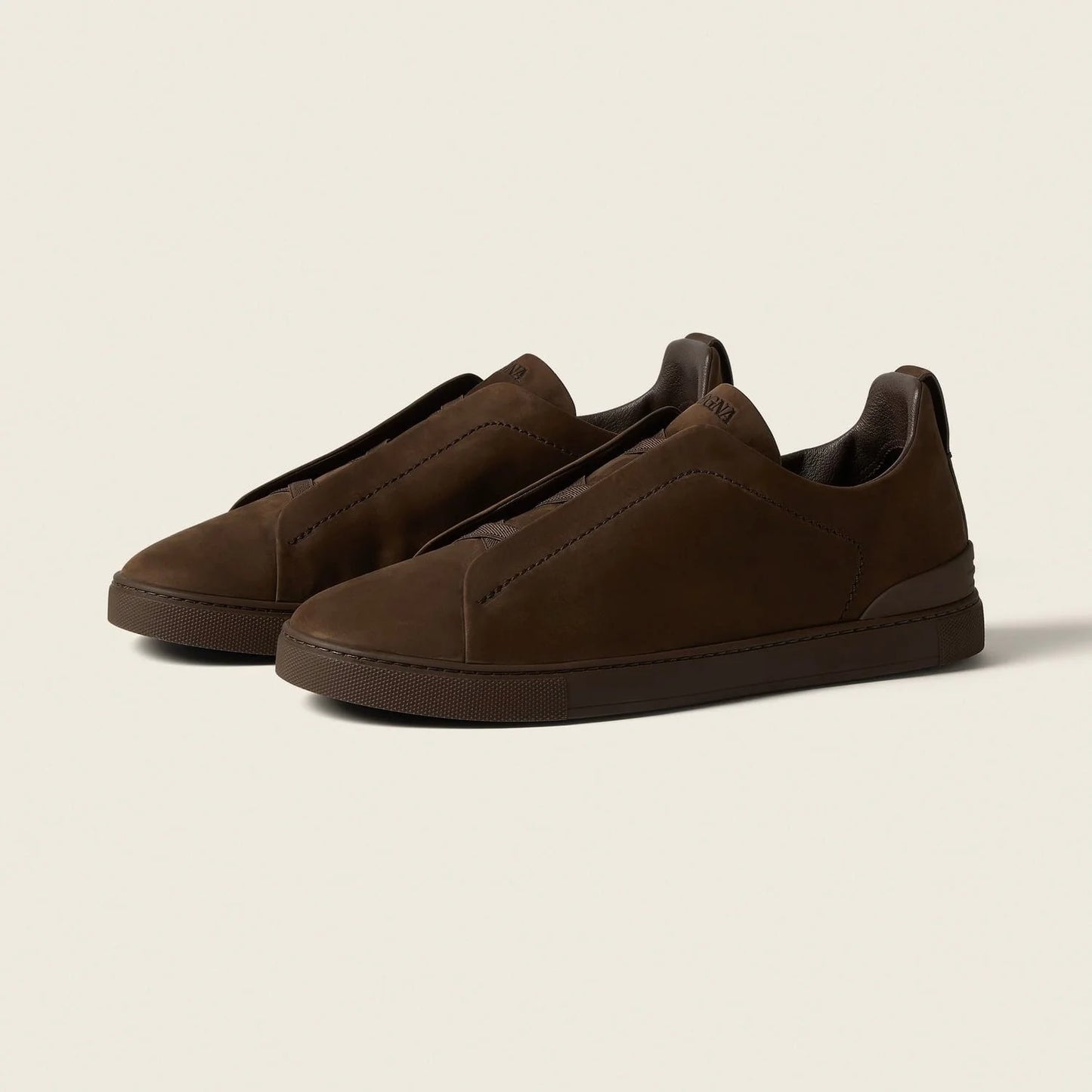 Zegna DARK BROWN TRIPLE STITCH™ SECONDSKIN SNEAKERS