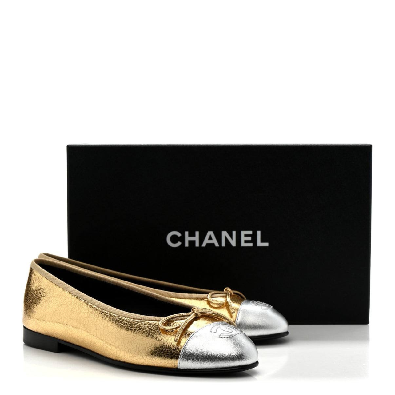 Chanel Gold/silver Knit Fabric and Mesh CC Ballet