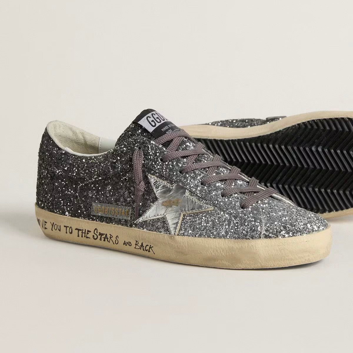 Golden Goose Women's Super Star with glitter upper and silver metallic leather star