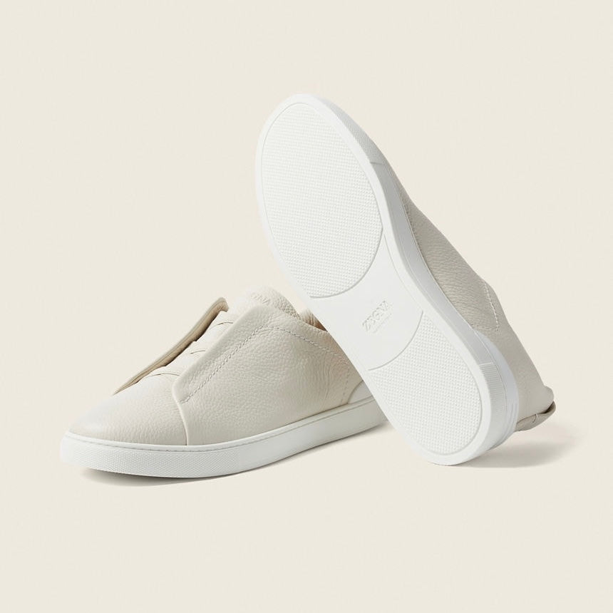ZEGNA WHITE DEERSKIN TRIPLE STITCH™ SNEAKERS