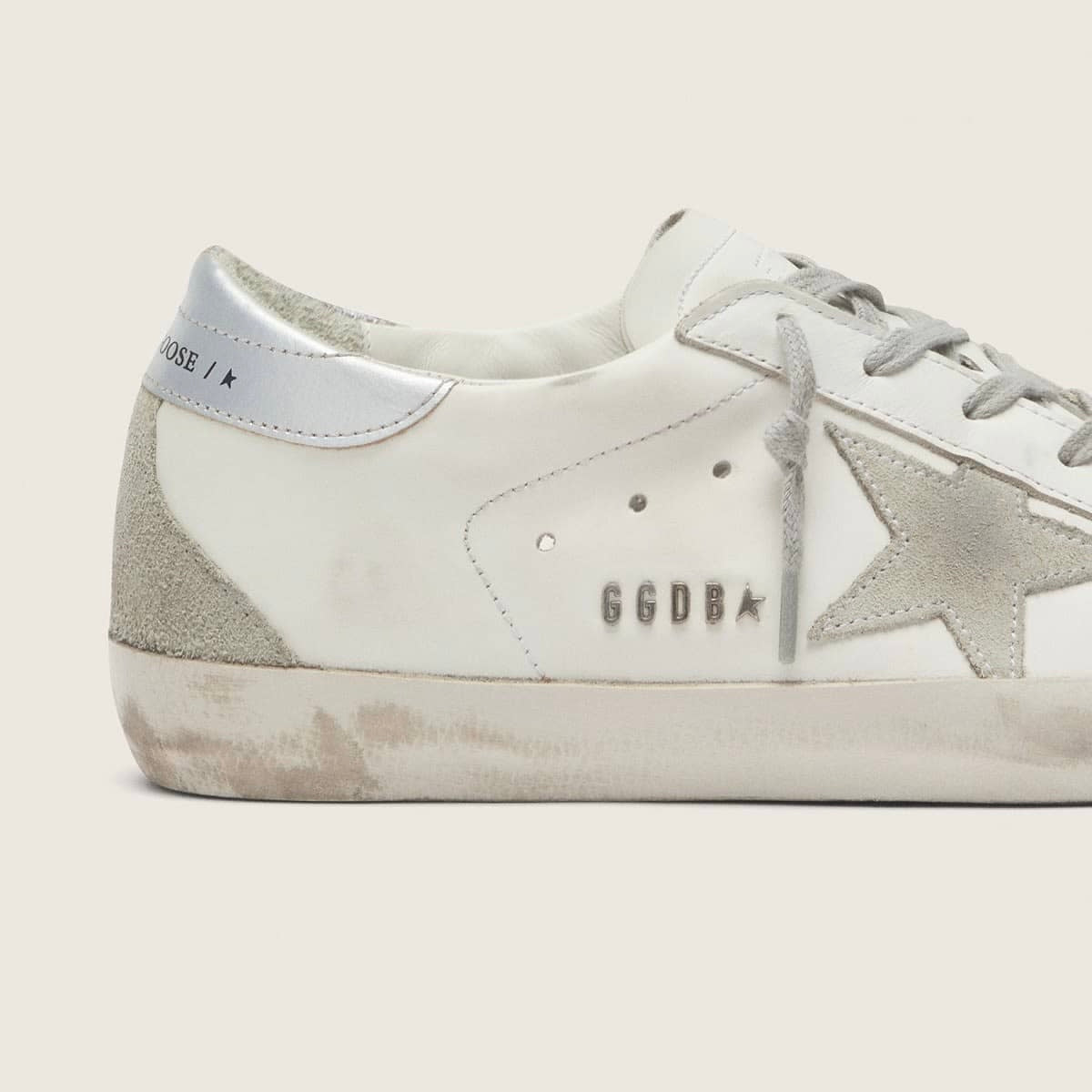 Golden Goose Super-Star with silver heel tab and metal stud lettering (Women's)