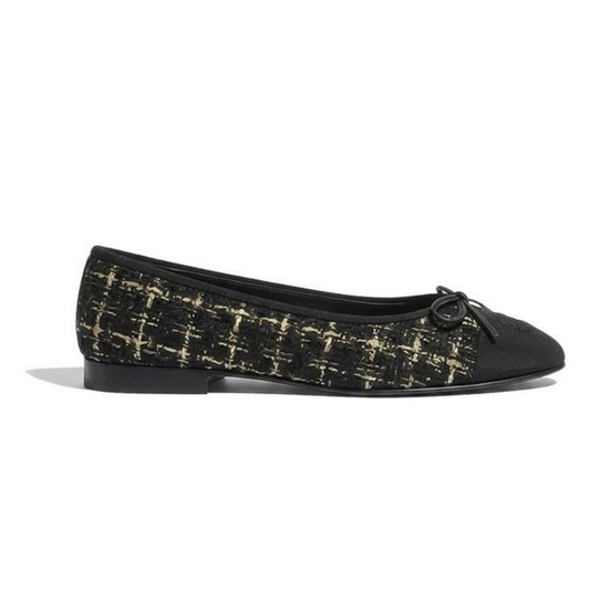 Chanel Classic Ballerinas – Black & Gold Tweed