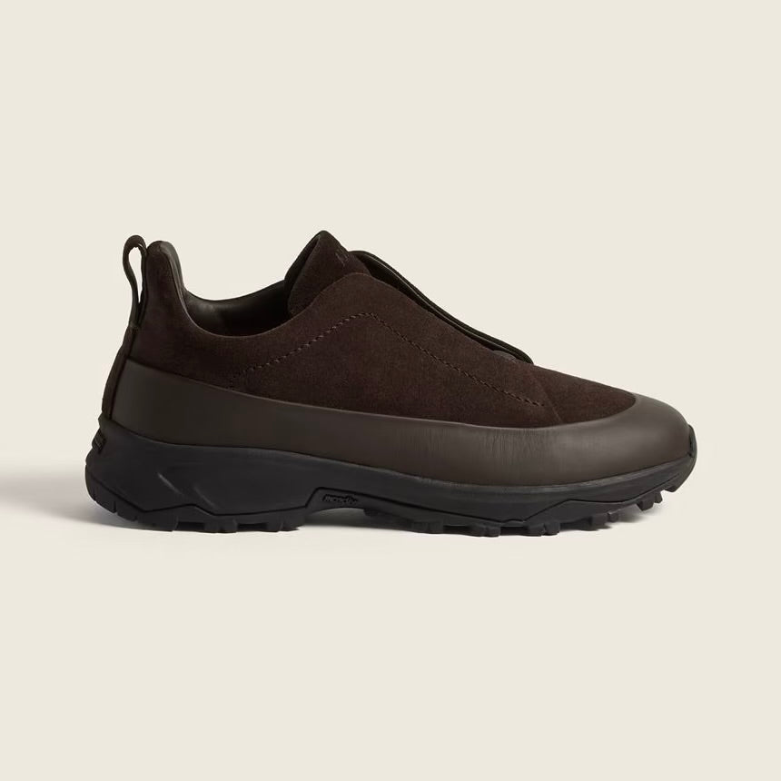Zegna DARK BROWN LEATHER AND SUEDE TRIPLE STITCH™ MONTE SNEAKERS