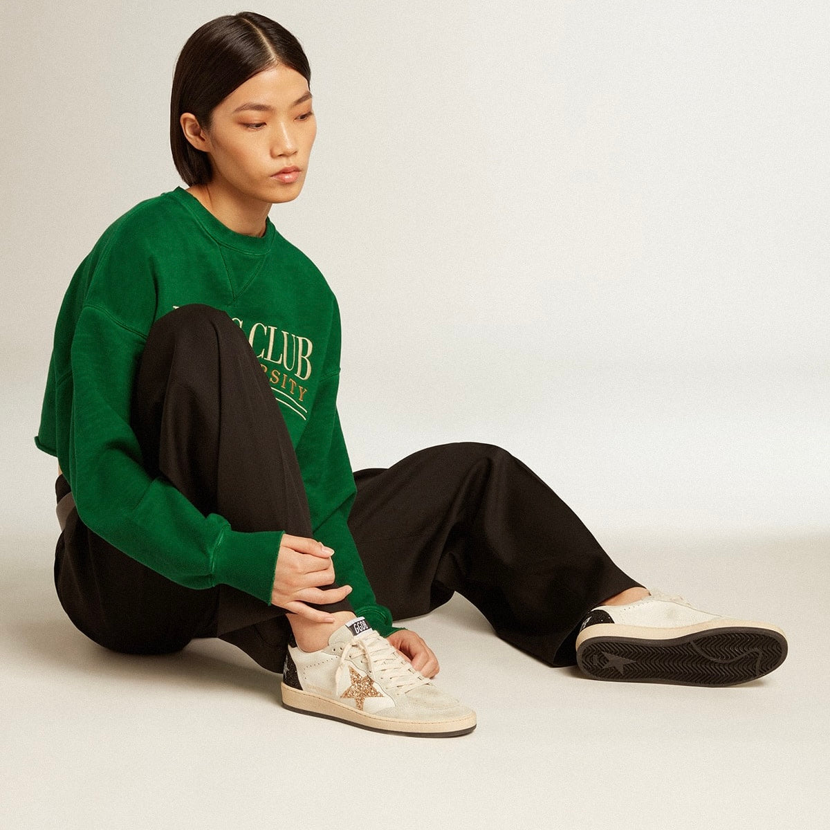 Golden Goose Women’s Ball Star in nappa and suede with glitter star and black heel tab