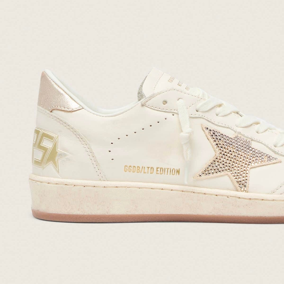 Golden Goose Ball Star in white leather with crystal star and metallic heel tab(women)