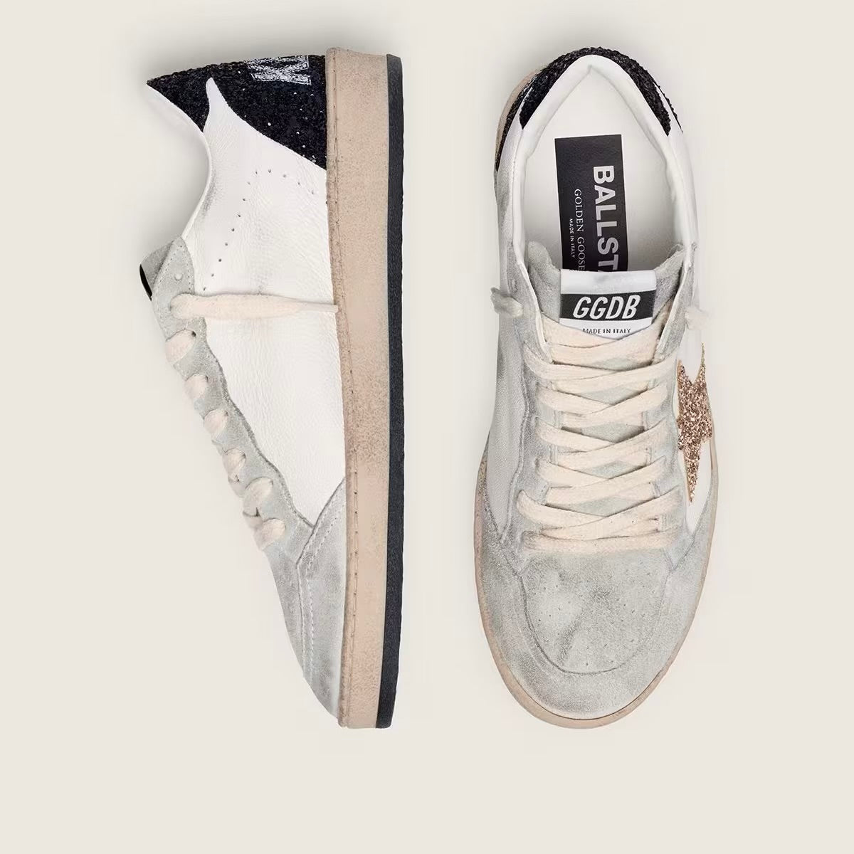 Golden Goose Women’s Ball Star in nappa and suede with glitter star and black heel tab