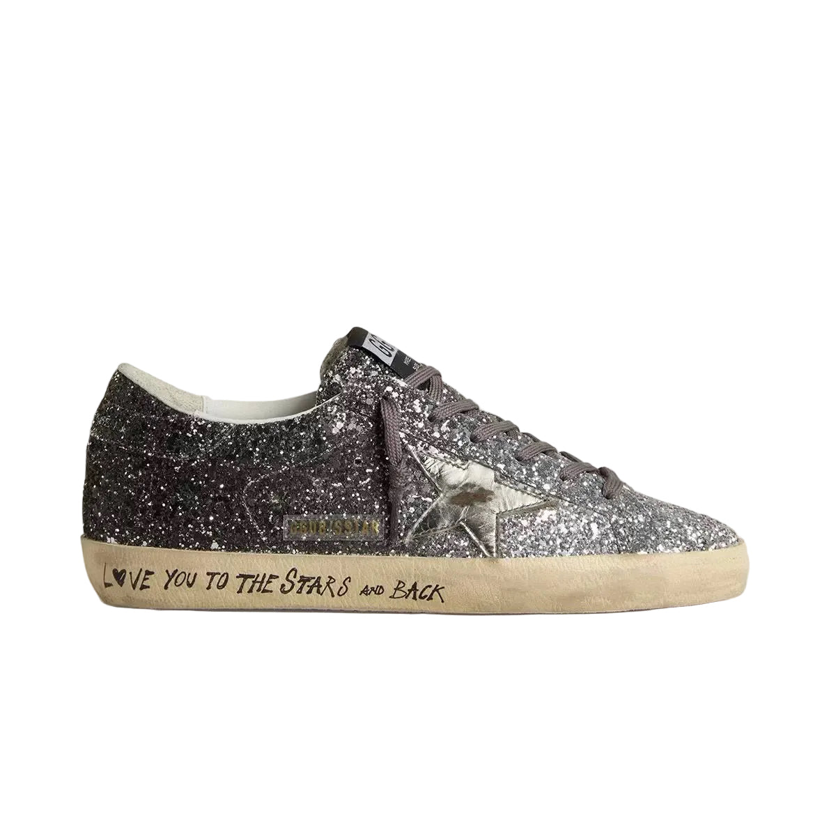 Golden Goose Women's Super Star with glitter upper and silver metallic leather star