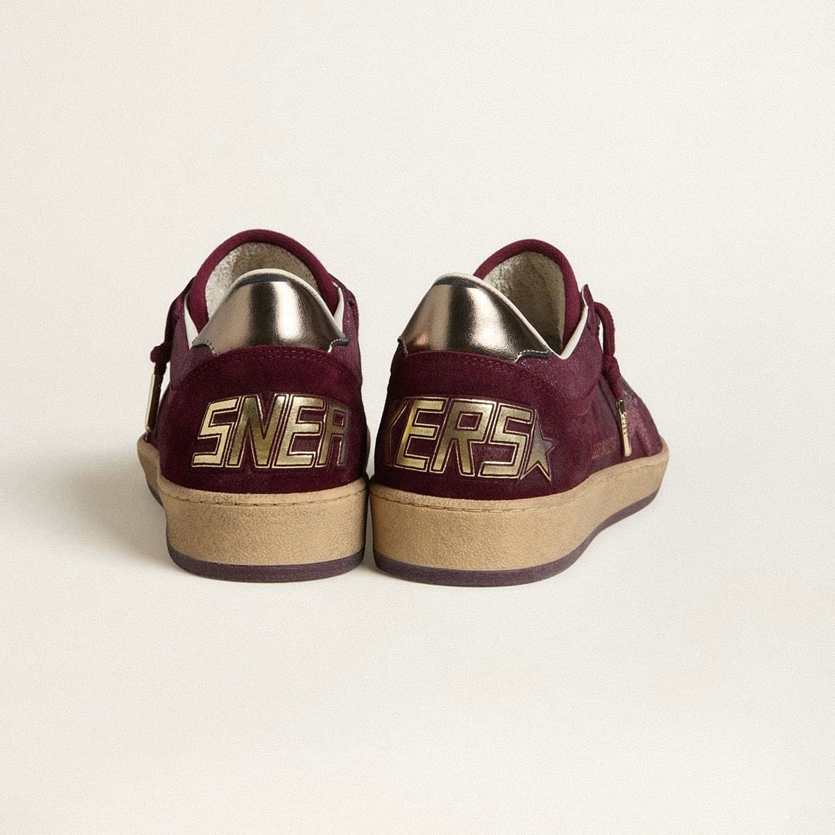 Golden Goose Ball Star in burgundy suede with crystal star and metallic leather heel tab(women)