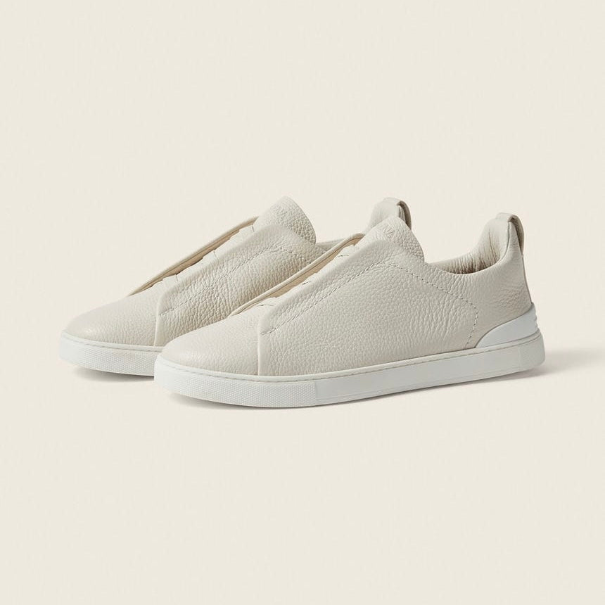 ZEGNA WHITE DEERSKIN TRIPLE STITCH™ SNEAKERS