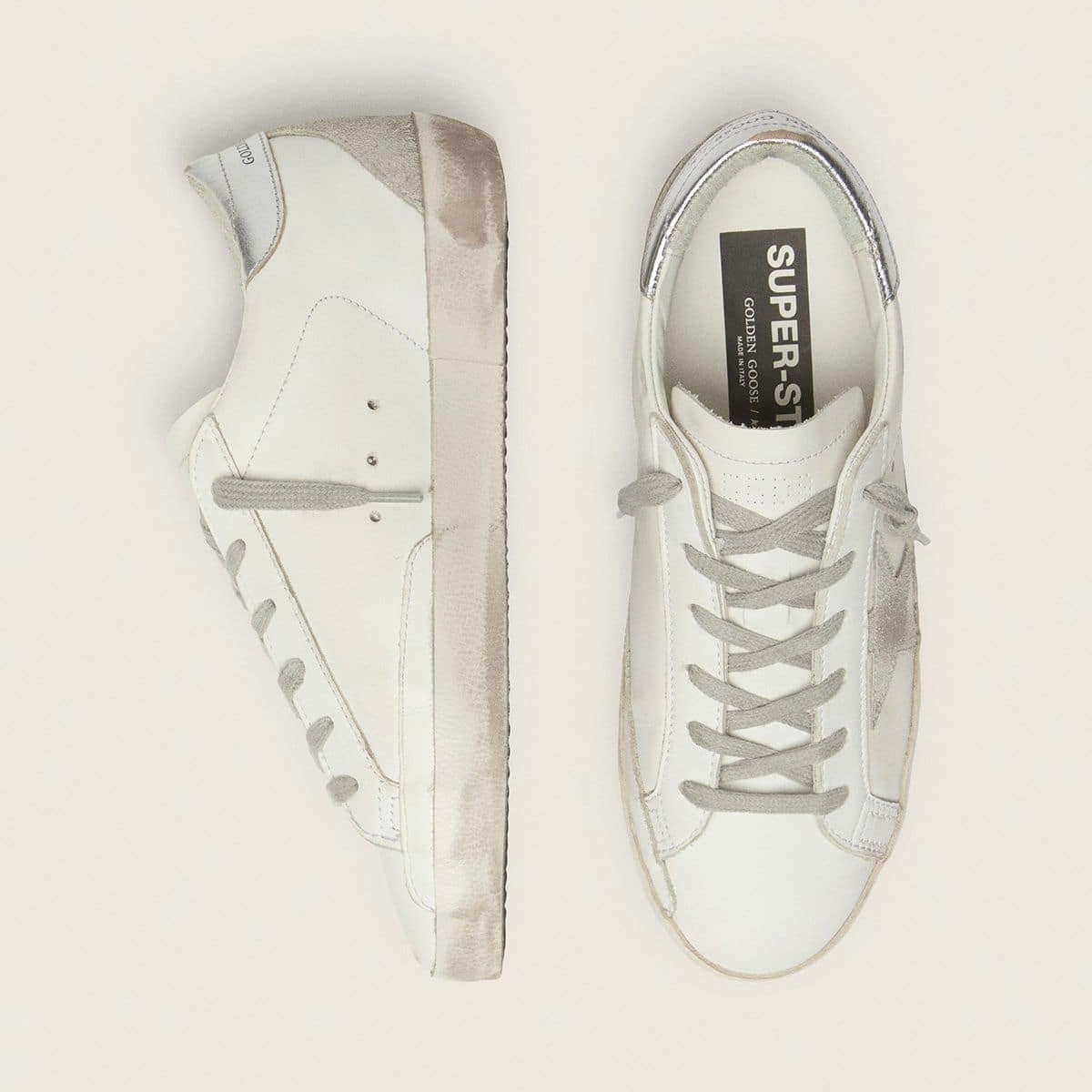 Golden Goose Super-Star with silver heel tab and metal stud lettering (Women's)