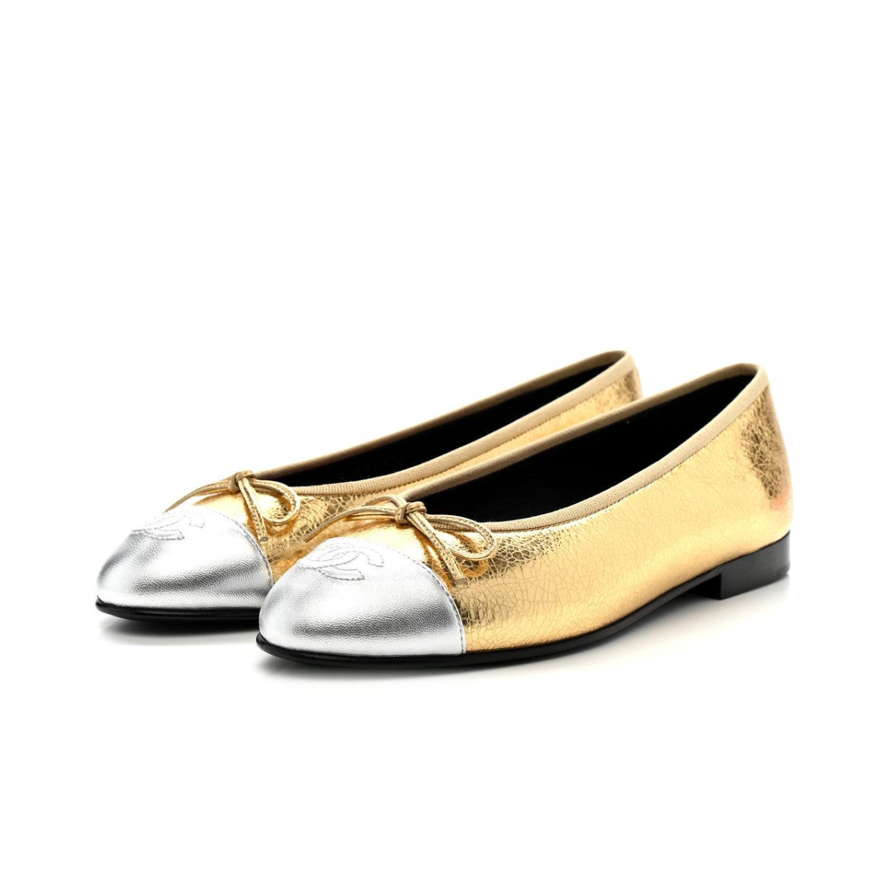 Chanel Gold/silver Knit Fabric and Mesh CC Ballet