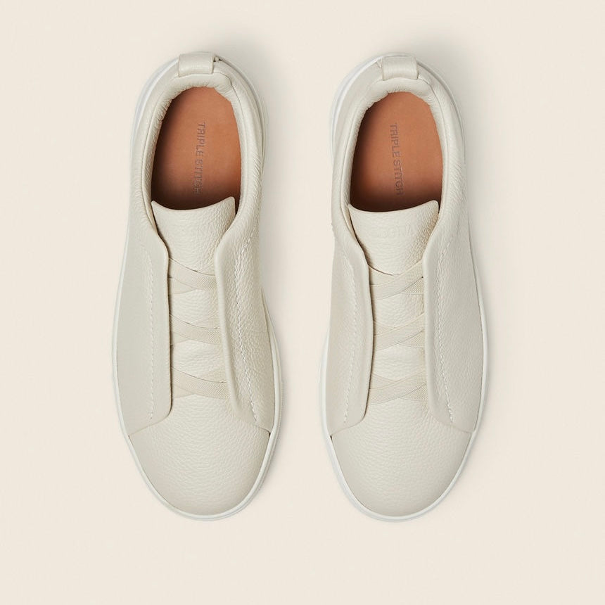 ZEGNA WHITE DEERSKIN TRIPLE STITCH™ SNEAKERS
