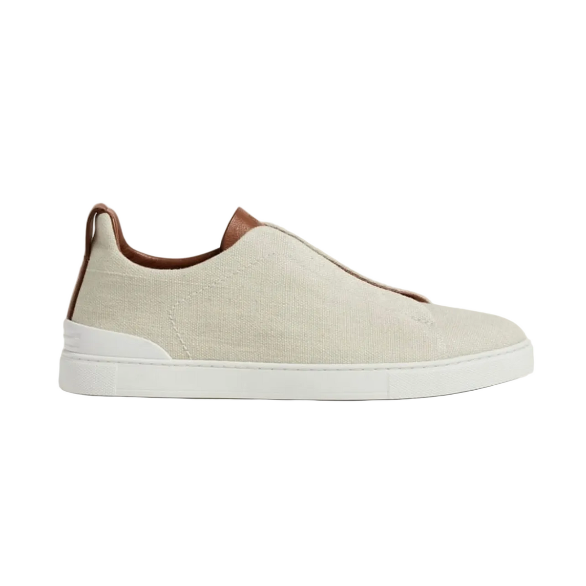 Zegna DUST WHITE COTTON LINEN AND LEATHER TRIPLE STITCH™ SNEAKERS